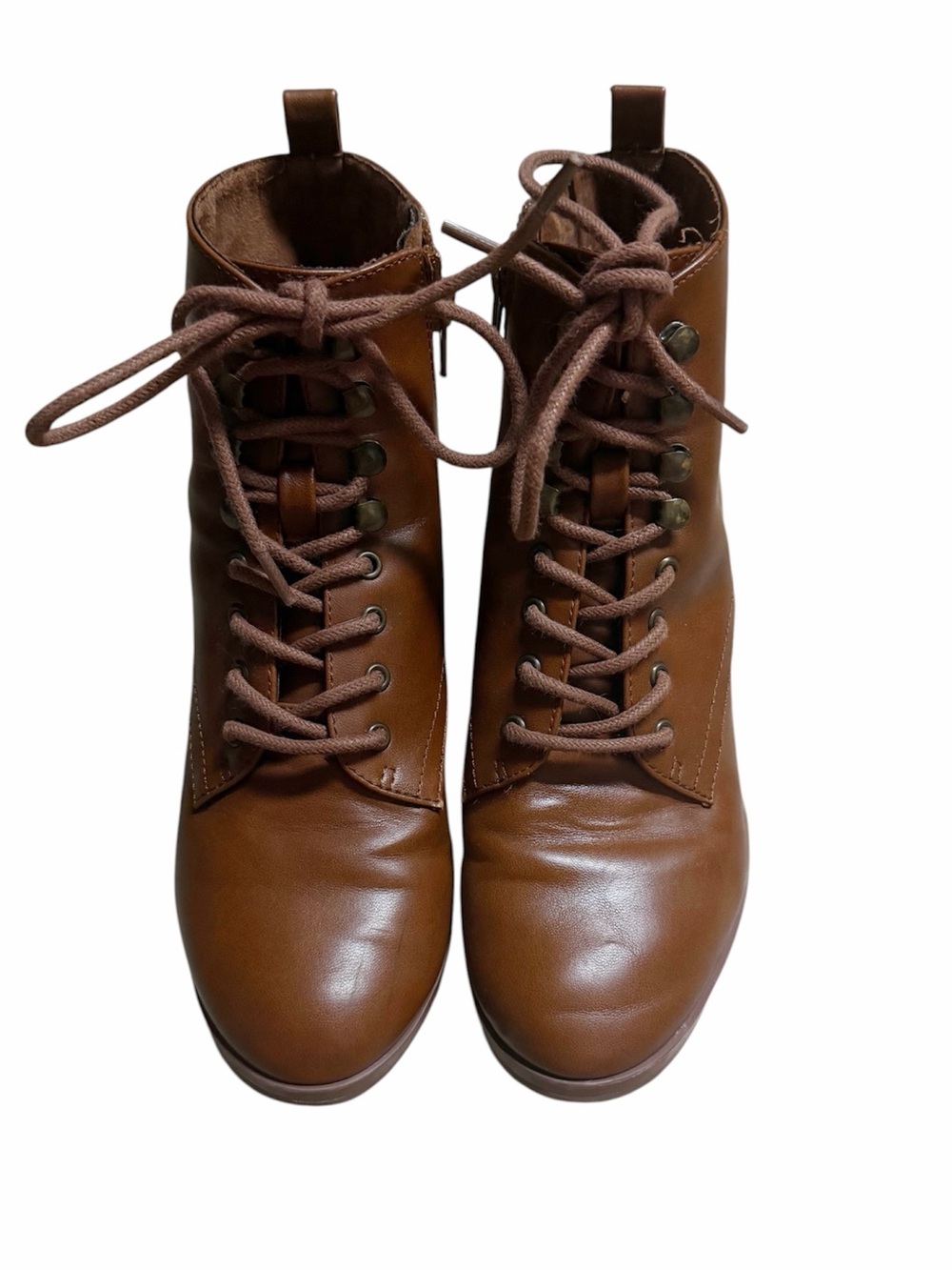 LOFT Brown Lace Up Vegan Leather Block Heel Boots Size 5.5 - Picture 2 of 8